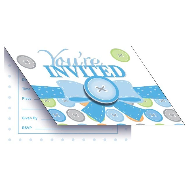 Cute As A Button Boy Invitations w/Attachments 8 Per Pack Includes Envelopes - Image 1 of 1