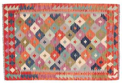 Afghan Maimana Kelim Teppich 100x150 Handgewebt Bunt Geometrisch Handarbeit 76 - Bild 1 von 4