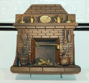 Vintage Chalkware Rustic Fireplace Hearth Key Hook Copper Colored 7"x6.75" EUC - Picture 1 of 6