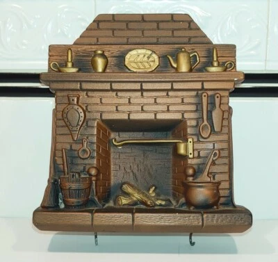 Vintage Chalkware Rustic Fireplace Hearth Key Hook Copper Colored 7"x6.75" EUC - Image 1 of 4