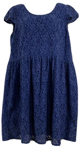 Rebellion Plus Size 2X Blue Lace Dress Cap Sleeve Drop Waist Lined Back Zipper - Picture 1 of 12