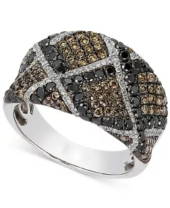 Black Spinel, Smokey Quartz & White CZ Beautiful Crisscross Design Women's Band - Picture 1 of 2
