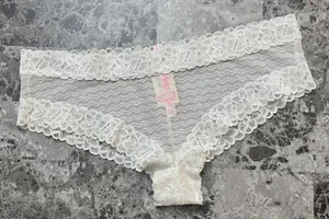 NWT VICTORIA'S SECRET PINK LARGE WHITE FLORAL LACE MESH RARE CHEEKSTER PANTIES - Picture 1 of 5