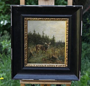 Moritz Muller (1841-1899) - paisaje con ciervos, pintura al óleo del siglo XIX - Imagen 1 de 7