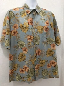 Tori Richard Men’s Large Hawaiian Aloha Shirt Blue/Grey floral EUC! Clean - Picture 1 of 6