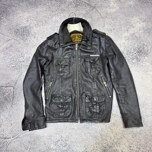 Superdry Mens Black Genuine Leather Jacket M size - Picture 1 of 13