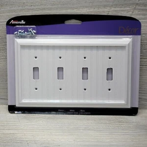 4 Switch Wall Light Plate Cover Cottage White Composite Wood Toggle Wallplate - Picture 1 of 9