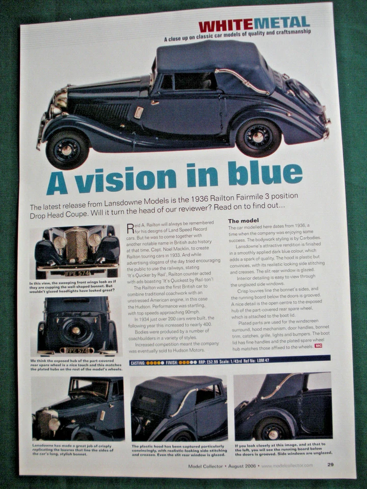 Railton Fairmile 3 posiciones DHC 1936 Lansdown metal blanco modelo revisión 1 lado A Foto 1 de 1