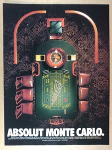 1996 Absolut MONTE CARLO roulette table wheel vintage print Ad - Picture 1 of 1