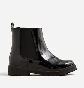 JCrew Crewcuts Girls' Lug-Sole Black Chelsea Boots in Faux Leather Sz. K4 - Picture 1 of 10