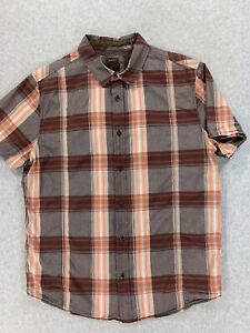 Prana Organic Cotton Short Sleeve Plaid Button Down Shirt (Men's Large) Brown