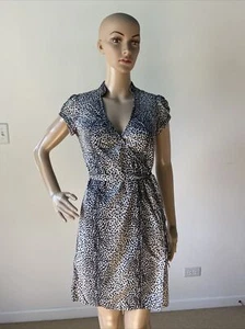 Express leichtes grau-schwarzes Wickelkleid Stretch Baumwolle Animalprint 2/XS - Bild 1 von 12