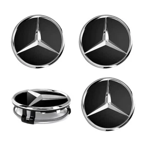 4x Per Mercedes Tappi Mozzo Centrale Cerchi in Lega Nero 75mm Classe A B C E S ML GL CLA - Foto 1 di 4