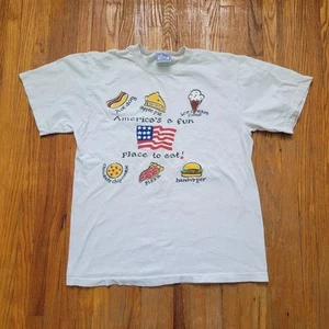 Single Stitch Youth L Explore Your World Shirt America's A Fun Place To Eat Vtg - Picture 1 of 11