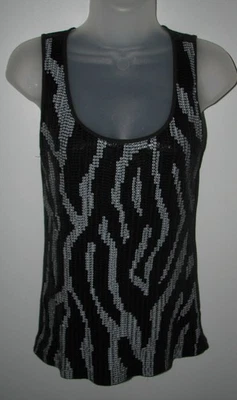 Camiseta sin mangas Michael Kors negra con estampado de rayas con lentejuelas M brillante Foto 1 de 4