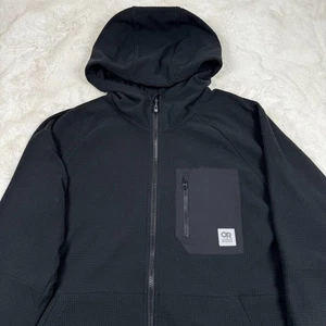 Outdoor Research Trail Mix Hoodie Men's Large Black Full Zip Grid Fleece Jacket - Picture 1 of 9