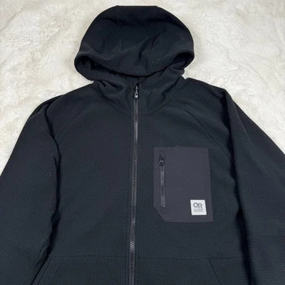 Outdoor Research Trail Mix Hoodie Men's Large Black Full Zip Grid Fleece Jacket - Image 1 of 4