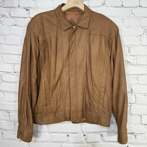 Vintage Remy Mens Size 44 Leather Bomber Jacket Camel Brown Butter Soft Zip USA - Picture 1 of 20