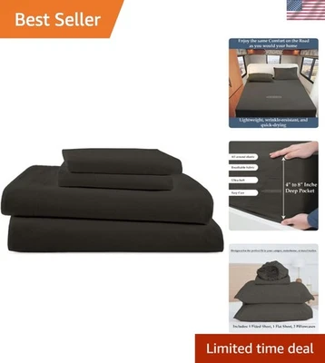 Juego de sábanas Queen RV gris oscuro suave de 4 piezas - 100 % algodón egipcio y bolsillo profundo Foto 1 de 4