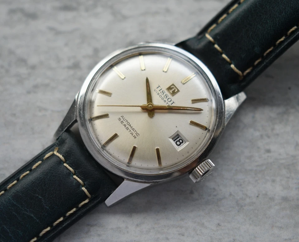 1964 Vintage Tissot Seastar Visodate Automatic Silver Dial Leather Watch Rare Foto 1 de 1