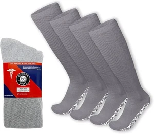 4 Pairs of Non-Skid Over-The-Calf Diabetic Cotton Socks 10-13, Grey - 4 - Picture 1 of 6