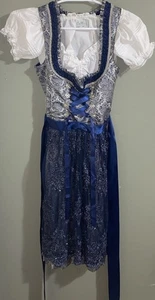 Vestido MarJo Trachten Dirndl Azul Plateado Talla 32 Blusa Stoiber Talla 36 Oktoberfest - Imagen 1 de 24