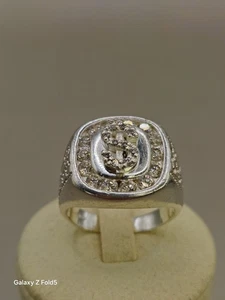 Men’s 925 Silver Ring – CZ Iced Signet Style – Chunky Bling Hip Hop Ring – UK T½ - Picture 1 of 8
