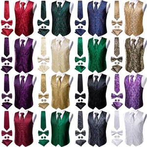 Fashion Designer 5pcs  Mens Waistcoats Regular Fit Vest Tie & Bowtie Set - Picture 1 of 93