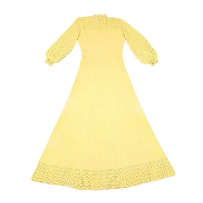 Maxi Vestido Largo Vintage Años 70 Picardo Tejido Manga Larga Peso Pesado Crotchet Foto 1 de 4