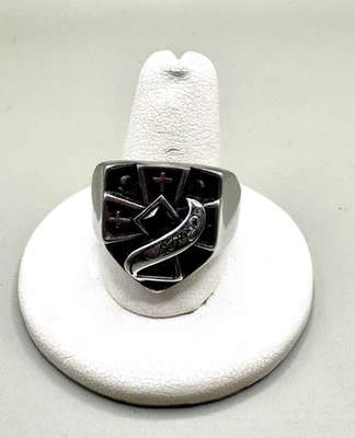 Anillo de hematita cruz de acero inoxidable Ed Hardy talla 11 Foto 1 de 4