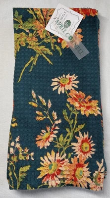 APRIL CORNELL KITCHEN TOWELS (3) WILDFLOWERS BLUE WAFFLE WEAVE 100% COTTON NWT