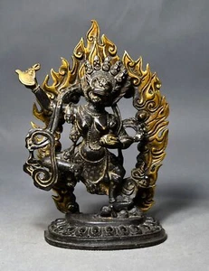 7.1" China old Tibet Tibetan Buddhism temple Bronze gilt Mahakala Buddha statue - Picture 1 of 9