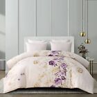 Shatex Elegant Comforter Set with Purple Floral Pattern Ultra-soft Polyester Bed