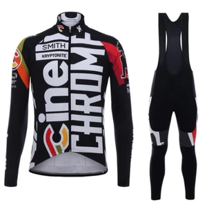 Cycling team Mens Thermal Fleece Long Sleeve Jersey Bib Pants set Cycling Jersey - Picture 1 of 76