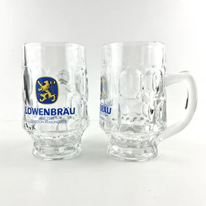 2 Vintage Lowenbrau Munchen 0.25L Dimpled German Beer Stein Heavy Glass Mugs Set - Picture 1 of 6