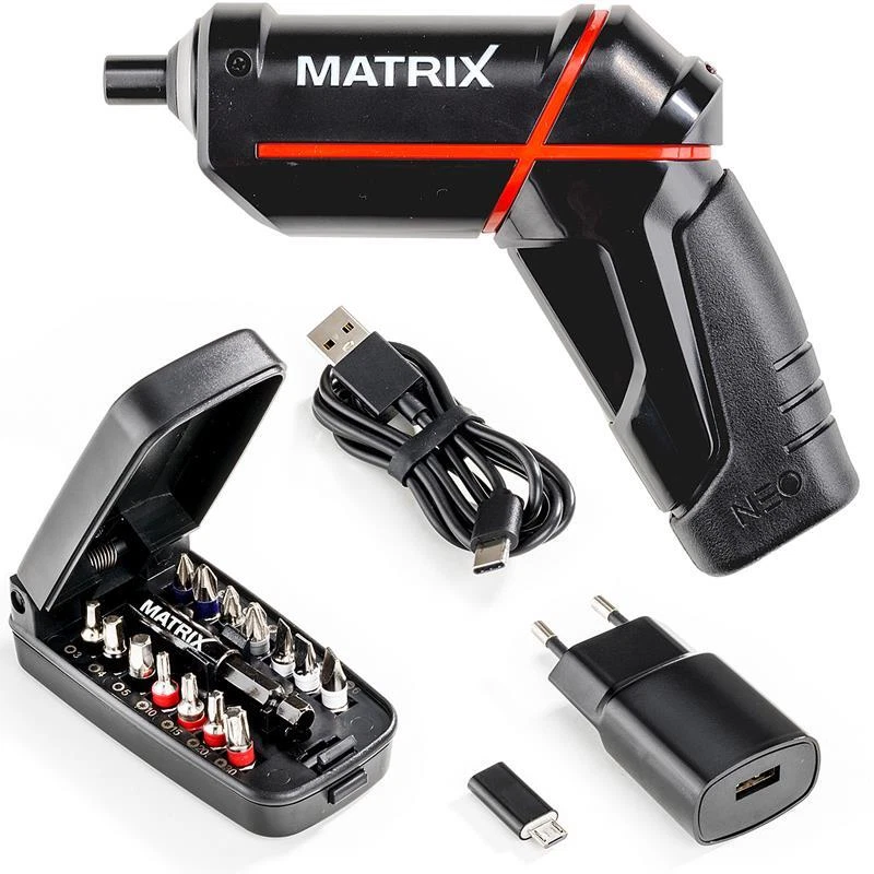 Matrix Akkuschrauber 4 Volt inkl. Li-Ion 2,0 Ah Akku, Ladegerät + Bitset 14 tlg. - Bild 1 von 4