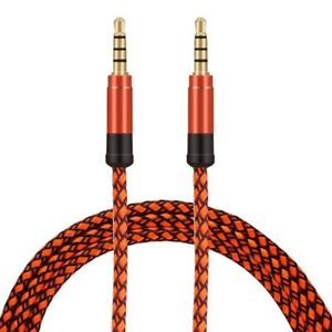 10ft 3.5mm Long AUX Cord Gold-Plated Audio Stereo Cable Orange for iPod iPhone