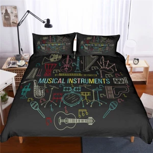 Duvet/Quilt Cover Set Twin Full Queen King Musical Note Bedding Sets Black - Picture 1 of 2