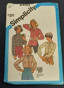 Blusa SIMPLICITY 6440 Vintage Años 80 Botones Arriba Patrón de Costura Falta 14 Corte - Imagen 1 de 2