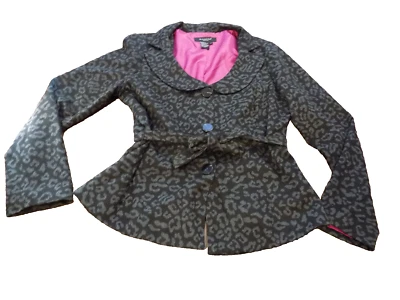 Sandro 黑色豹纹宽领纽扣腰带夹克柔软二手状况完好 M 码粉色衬里 — 第 1/4 张图片