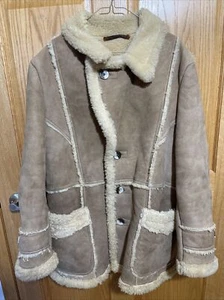 Vintage A Robert Lewis Idea Größe 42 Mantel Wildleder Sherpa gefütterte Patchworkjacke - Bild 1 von 12