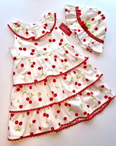 NWT Gymboree 2020 VERY CHERRY Summer Tiered Ruffle Red Cherry Sun Dress & Hat 3T - Picture 1 of 4