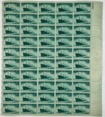 Scott 939 - 1946 Liberty Ship Unloading Cargo Full Sheet of 50 US 3¢ Stamps MHN Cover