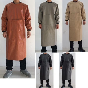 Unisex Long Sleeve Solid Pu pockets Waterproof Butcher Kitchen Cook Smock Apron - Picture 1 of 14