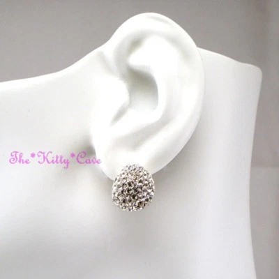 Argento Rodio Placcato Ovale Stretto a Coppa Grappolo Orecchini con / - Immagine 1 di 4