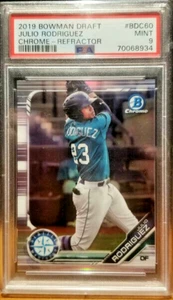 2019 BOWMAN DRAFT-Julio Rodriguez- CHROME REFRACTOR-BDC-60 -PSA 9-MINT-70068934 - Picture 1 of 2