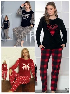 Damen Pyjama POLAR Schlafanzug 2-Teiler Set Lang Warm Winter C-11 - Bild 1 von 7