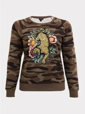 Torrid Camo Leopard Sweatshirt Embroidered NWT 0X - Image 1 of 4