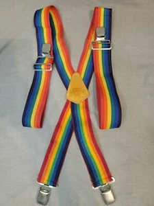 Custom Leather Craft Suspenders Clip On CLC Adjustable One Size Rainbow - Picture 1 of 12