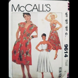 Vestido corpiño ajustado vintage McCall's y patrón de encubrimiento #9614 talla 6 CORTE - Imagen 1 de 4